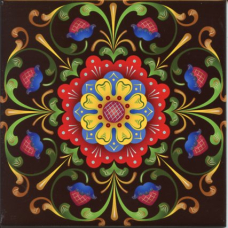 Ceramic Tile - Black Folk Art Flowers